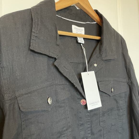 NWT Jones & Co Women's Black 100% Linen Button Up Jacket 3X Plus Size Pockets - Picture 4 of 12